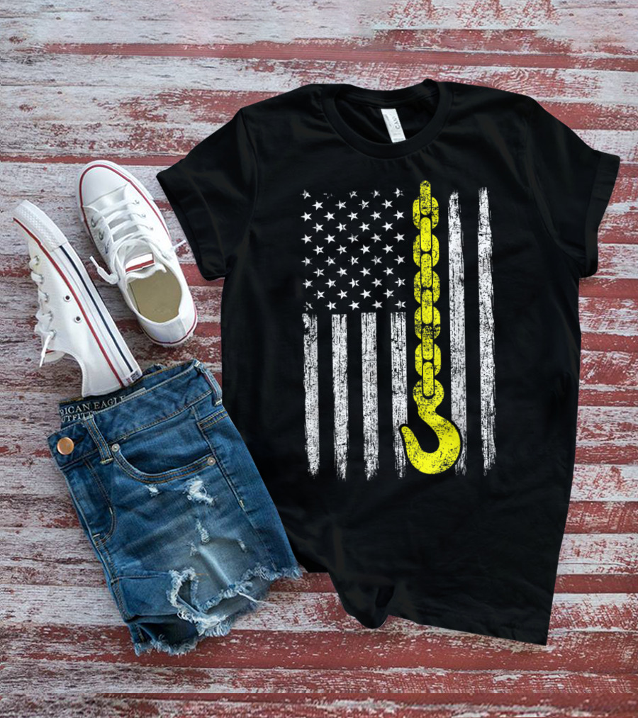 USA Thin Yellow Line Hook American Flag Tow Truck Driver T-Shirt