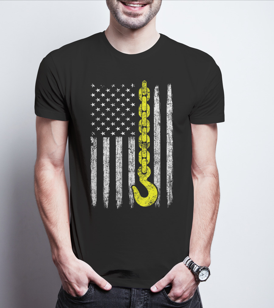 USA Thin Yellow Line Hook American Flag Tow Truck Driver T-Shirt
