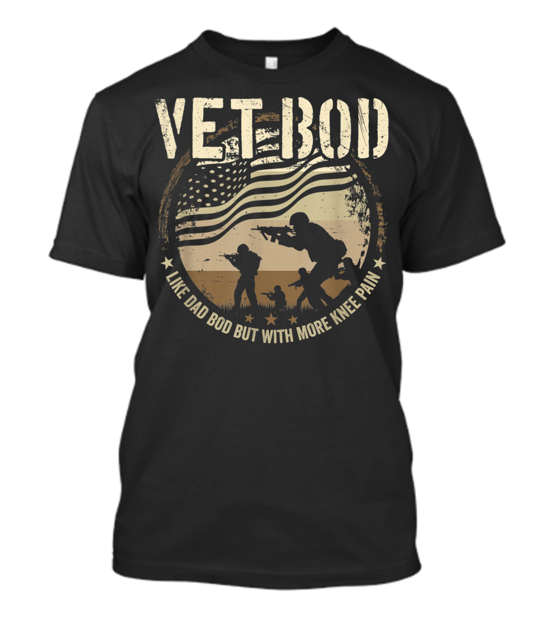 VET BOD Like Dad Bod But With More Knee Pain American Flag Soldiers T-Shirt