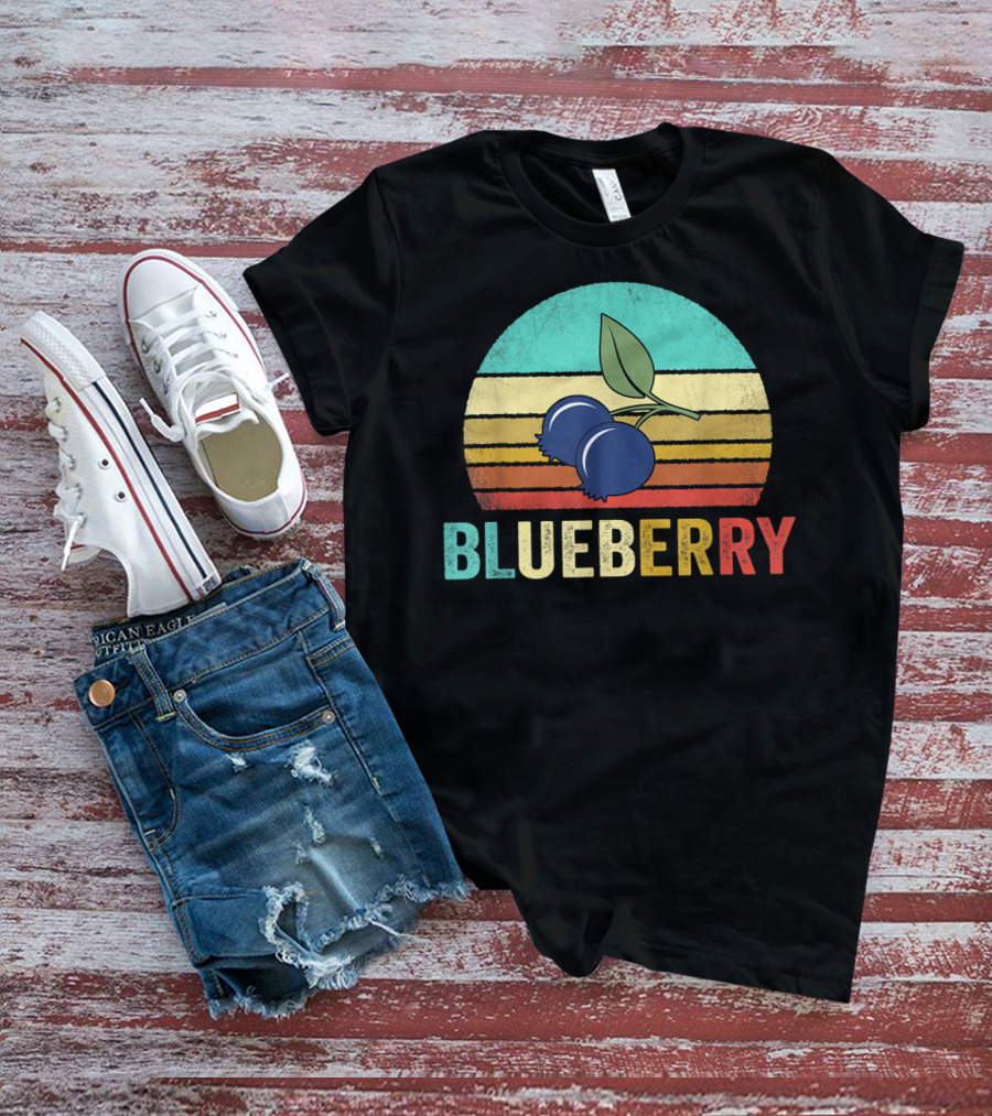 Vintage Blueberry Retro Sunset Stripes T-Shirt