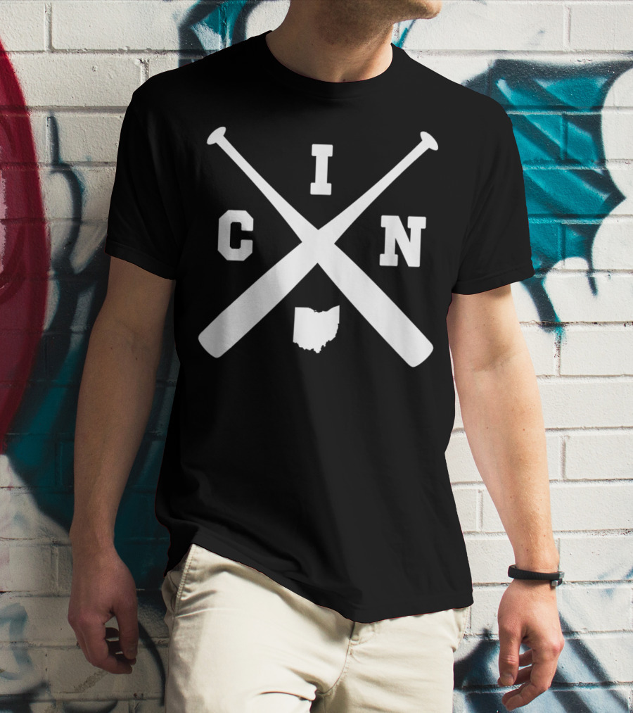 Vintage CIN Baseball Crossed Bats Ohio State Outline T-Shirt