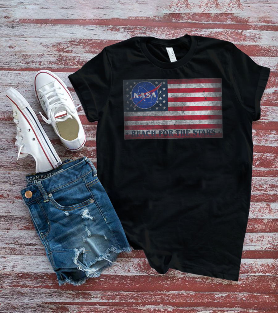Zubaz NASA Space Logo American Flag Reach For The Stars T-Shirt