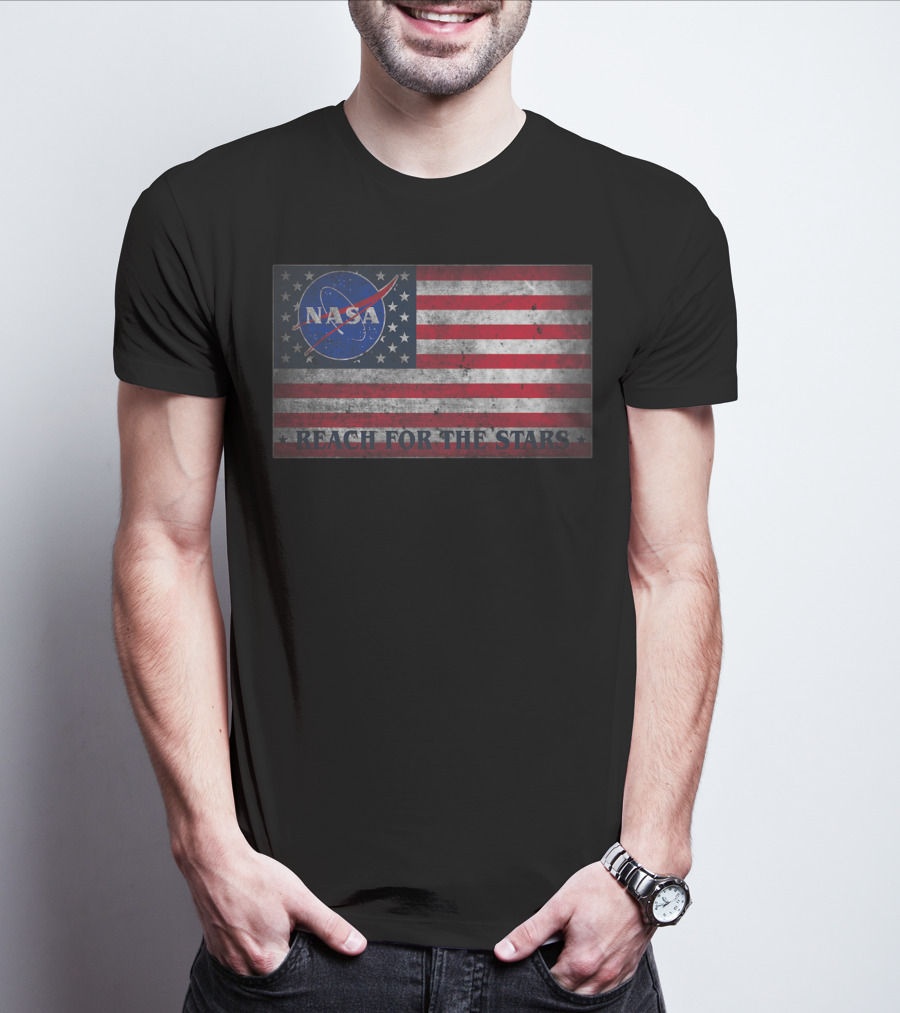 Zubaz NASA Space Logo American Flag Reach For The Stars T-Shirt