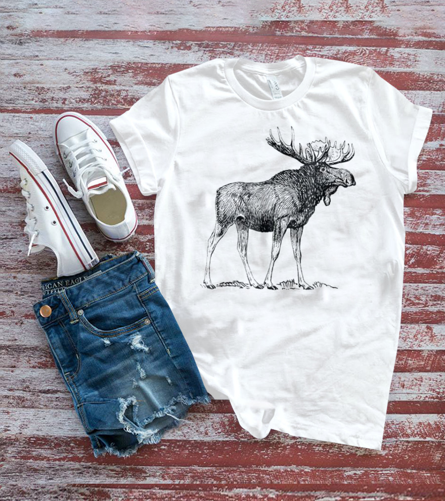 Vintage Moose Illustration Retro Wildlife T-Shirt