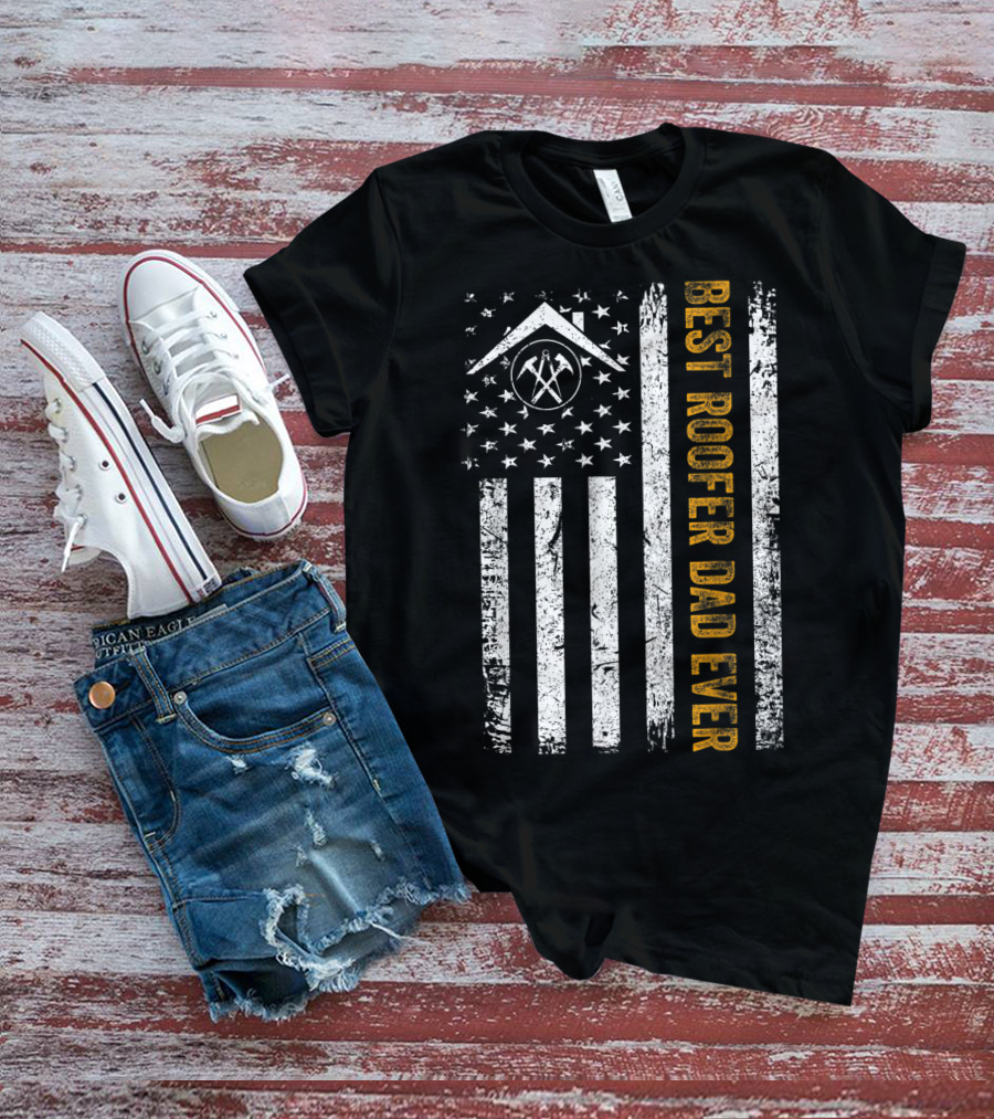Vintage USA Best Roofer Dad Ever American Flag T-Shirt
