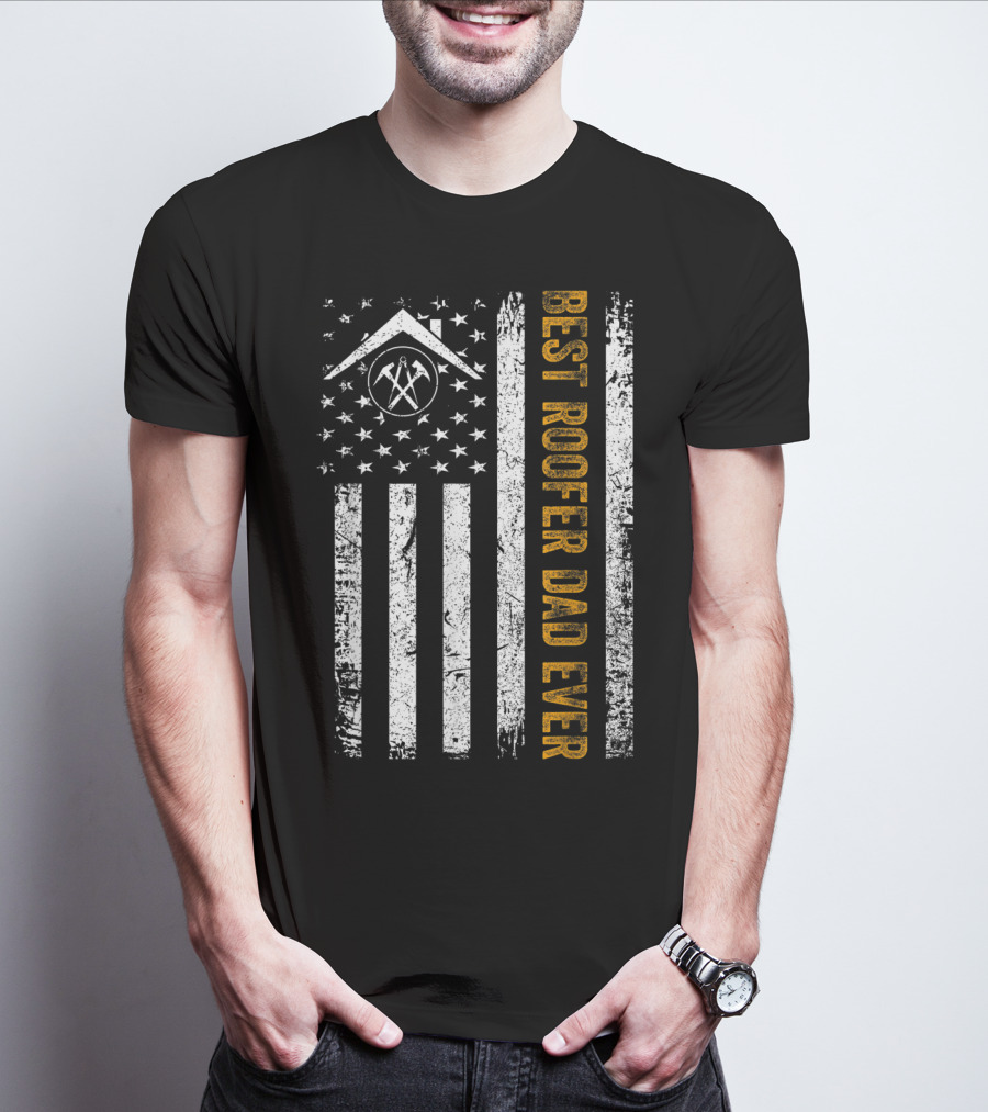 Vintage USA Best Roofer Dad Ever American Flag T-Shirt