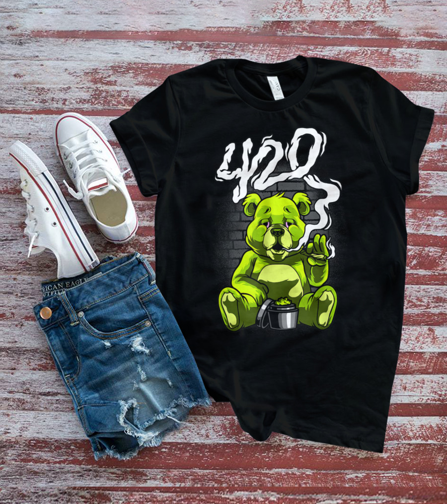 Cannabis Weed Bear Stoned Teddy 420 Joint T-Shirt