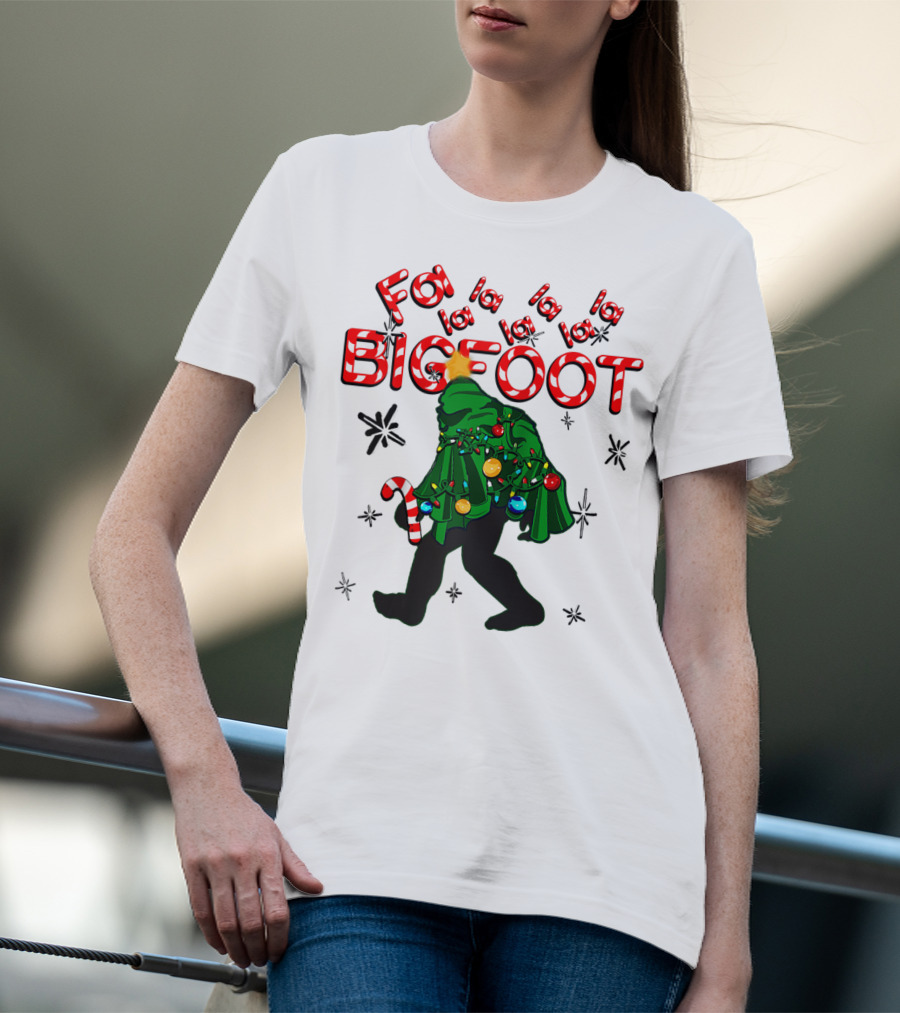 Fa La La La Bigfoot Christmas Candy Cane Spring Tree T-Shirt
