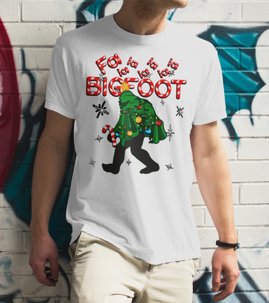 Fa La La La Bigfoot Christmas Candy Cane Spring Tree T-Shirt