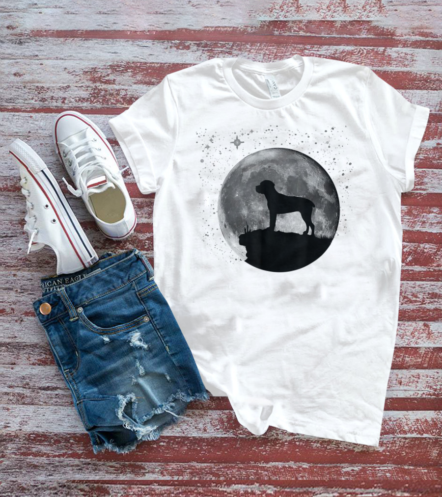 Cane Corso Silhouette Against Full Moon And Starry Sky T-Shirt