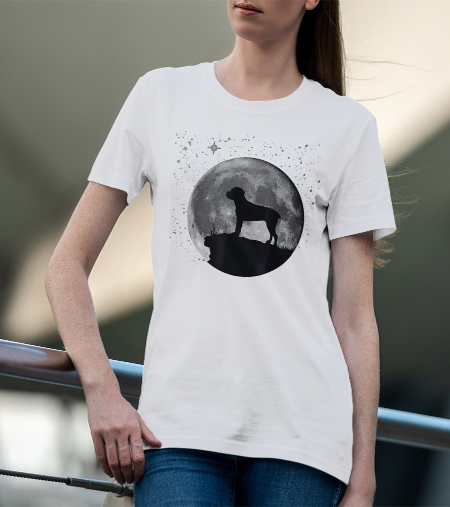 Cane Corso Silhouette Against Full Moon And Starry Sky T-Shirt