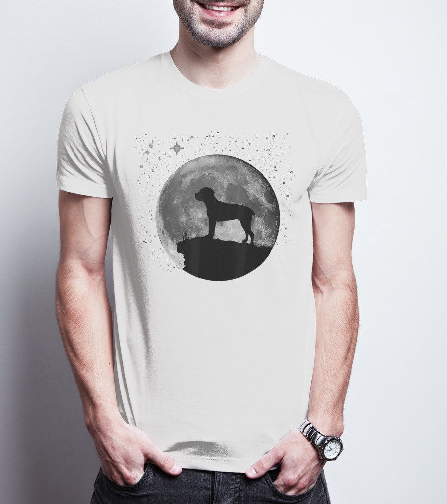 Cane Corso Silhouette Against Full Moon And Starry Sky T-Shirt