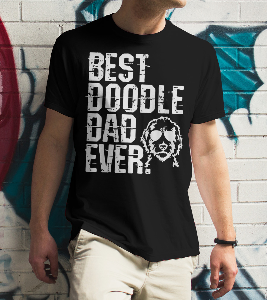 Mens Best Doodle Dad Ever With Golden Doodle Do Wearing Sunglasses T-Shirt