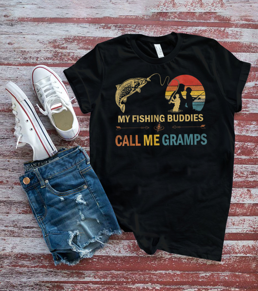 My Fishing Buddies Call Me Gramps Retro Fishing Scene T-Shirt