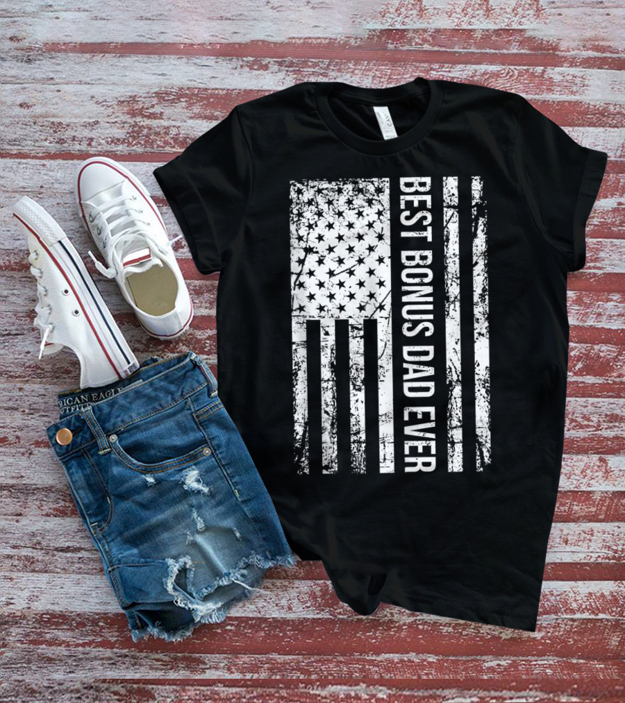 Best Bonus Dad Ever American Flag Mens Step Dad T-Shirt