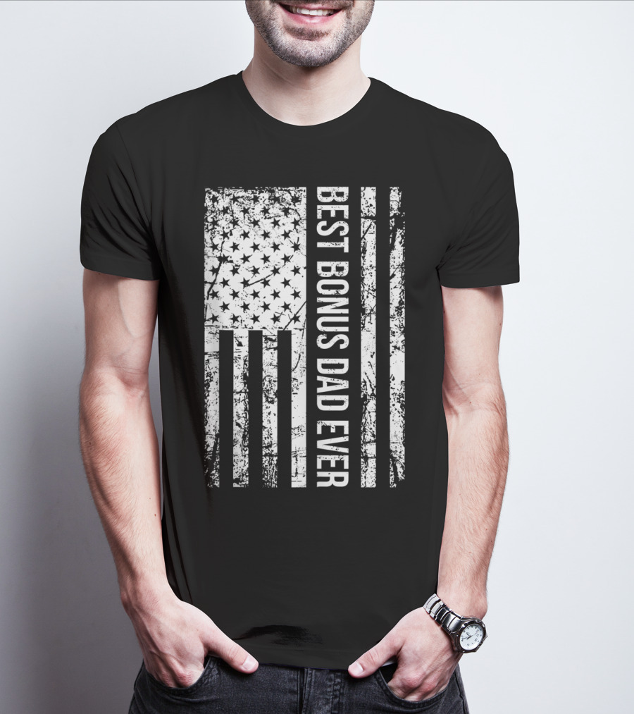 Best Bonus Dad Ever American Flag Mens Step Dad T-Shirt