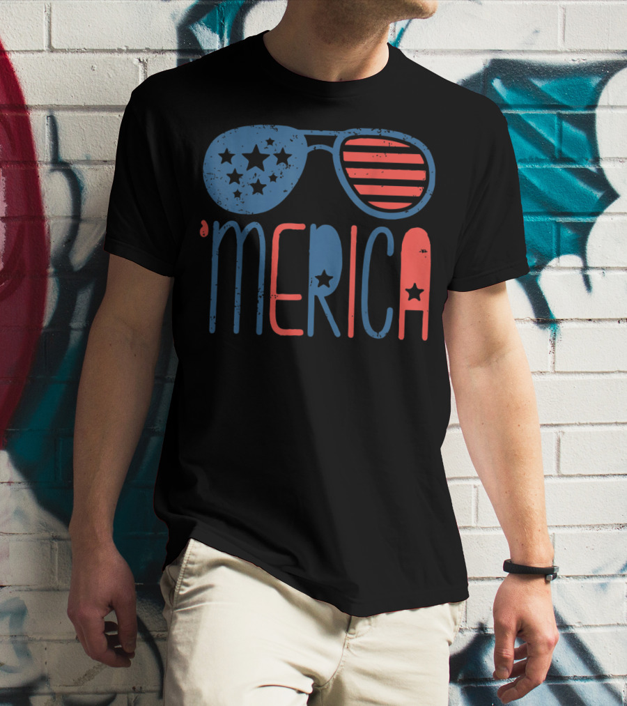 'Merica Patriotic Flag Stars And Stripes Aviators T-Shirt