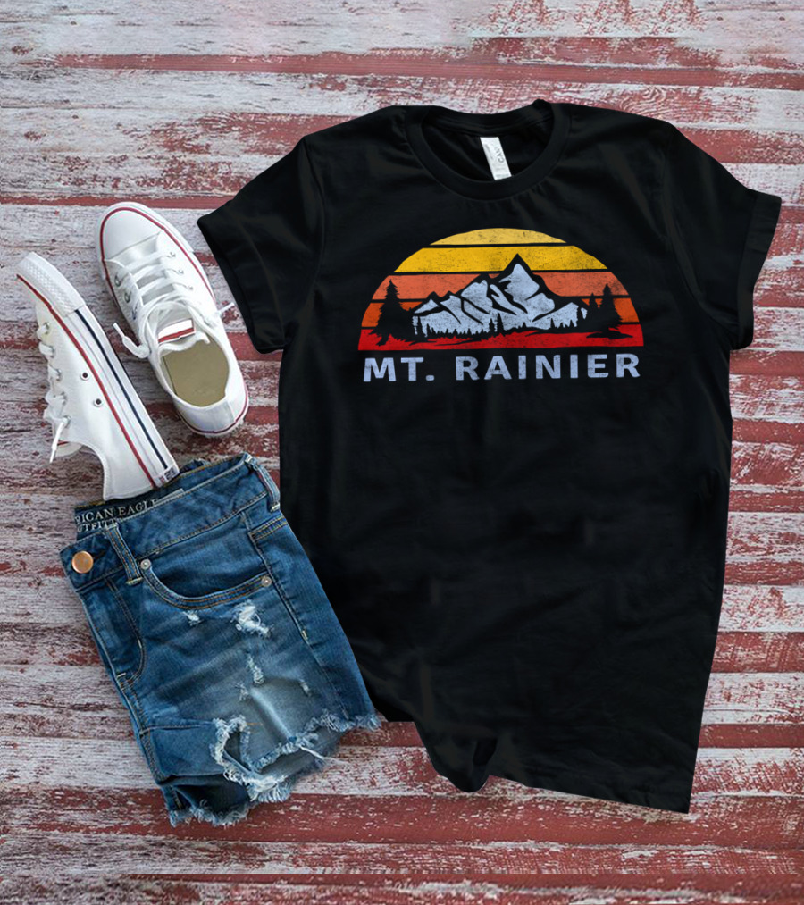 Mt. Rainier Retro Sunset With Mountain And Trees T-Shirt