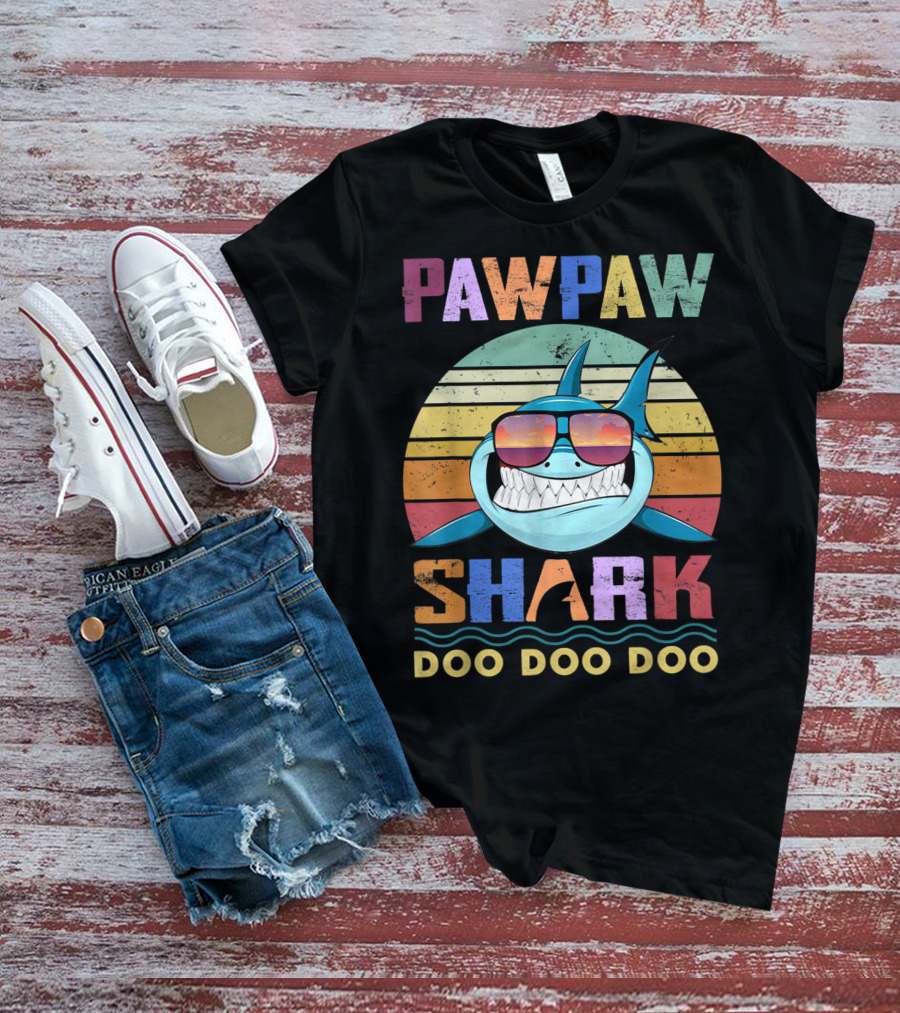 PAWPAW SHARK DOO DOO DOO Retro Sunglasses Sunset T-Shirt