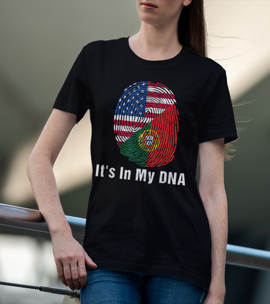 Portugal Flag USA Flag It's In My DNA Fingerprint T-Shirt