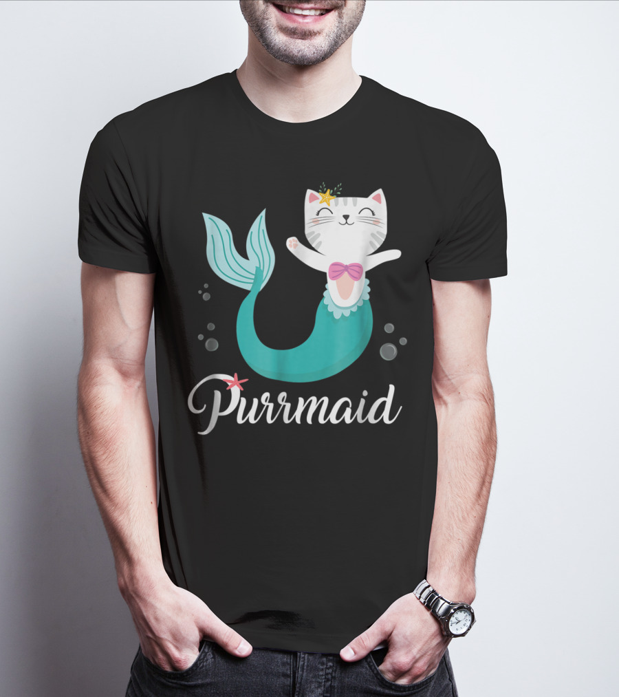 Purrmaid Cat Mermaid For Girls With Star And Bow T-Shirt
