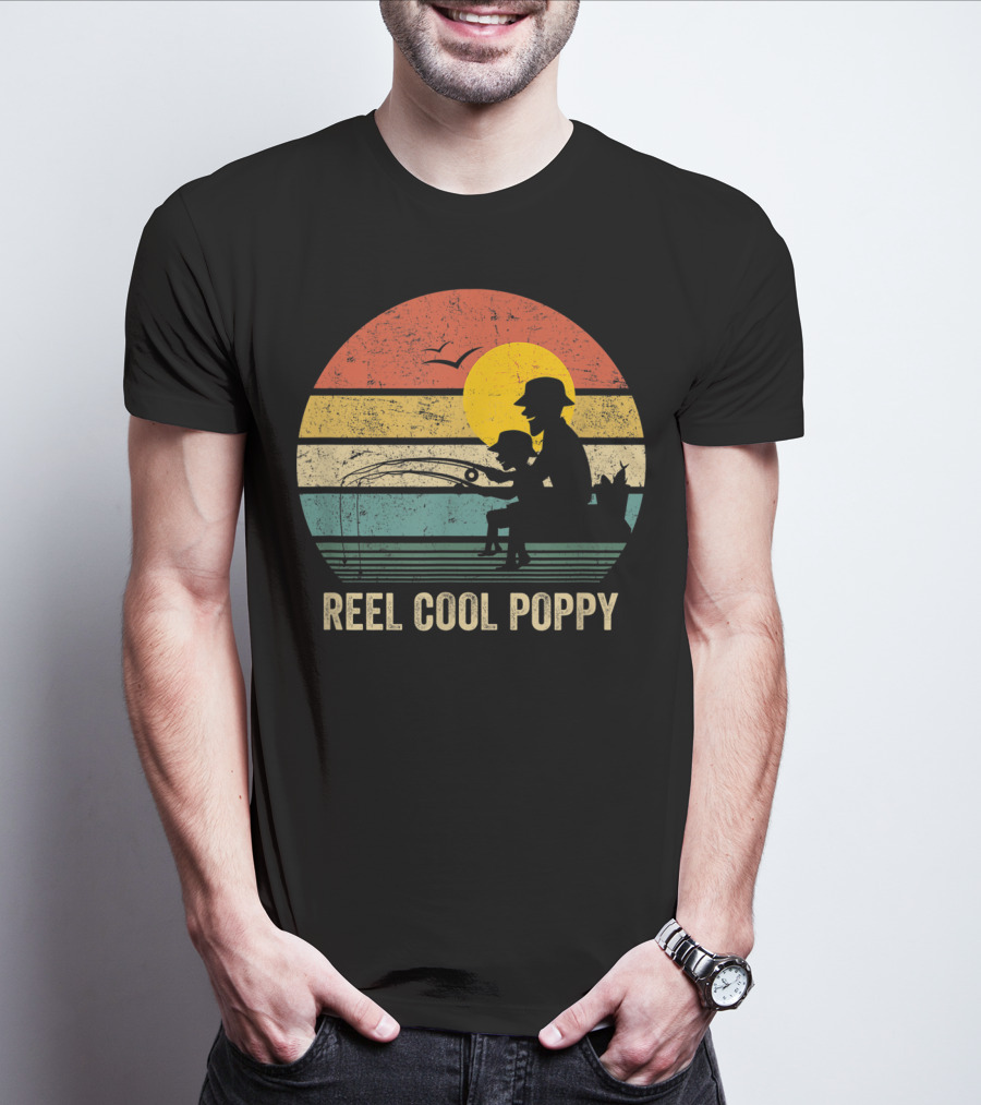 Reel Cool Poppy Vintage Fisherman Father's Retro Style Sun T-Shirt
