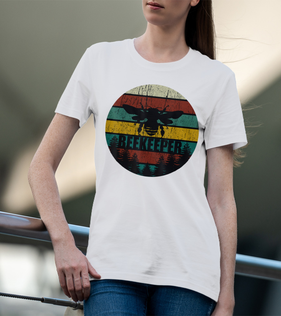 Retro Vintage Beekeeper Bee Stripes And Forest T-Shirt