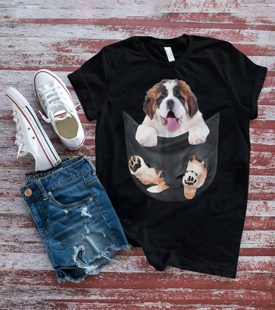 Saint Bernard Inside Pocket Funny Dog Lover Paws Peeking Out T-Shirt