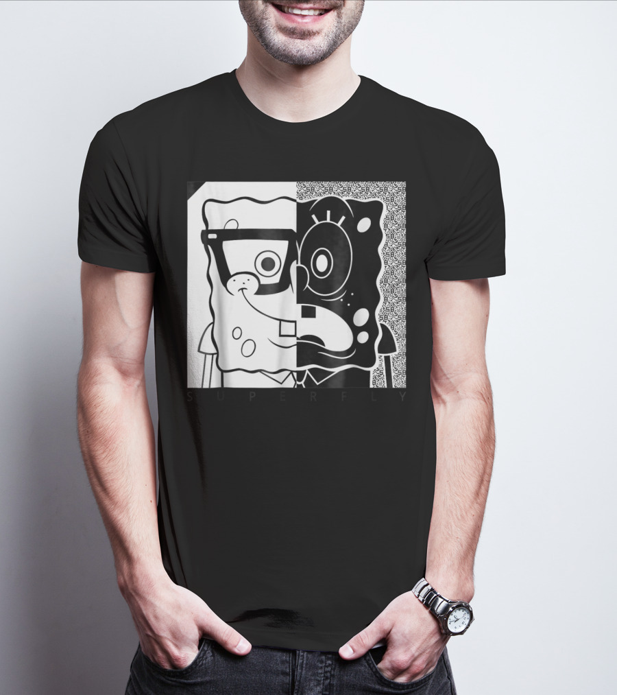 SpongeBob SquarePants Superfly Black And White Optical Illusion Comic T-Shirt