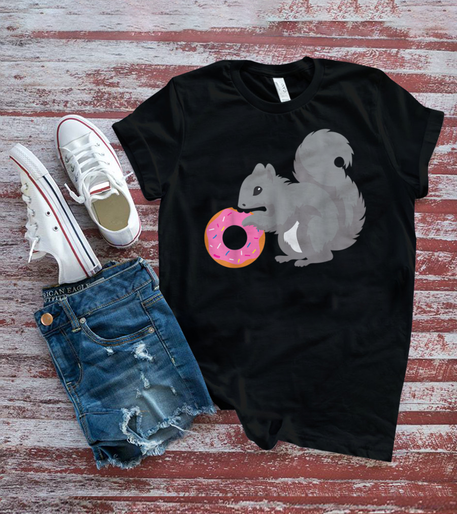 Squirrel Holding Pink Sprinkled Doughnut T-Shirt