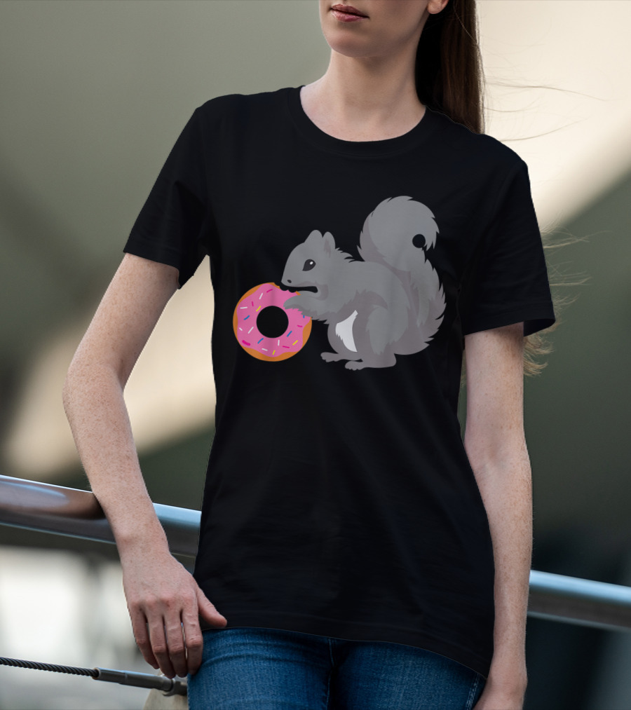 Squirrel Holding Pink Sprinkled Doughnut T-Shirt