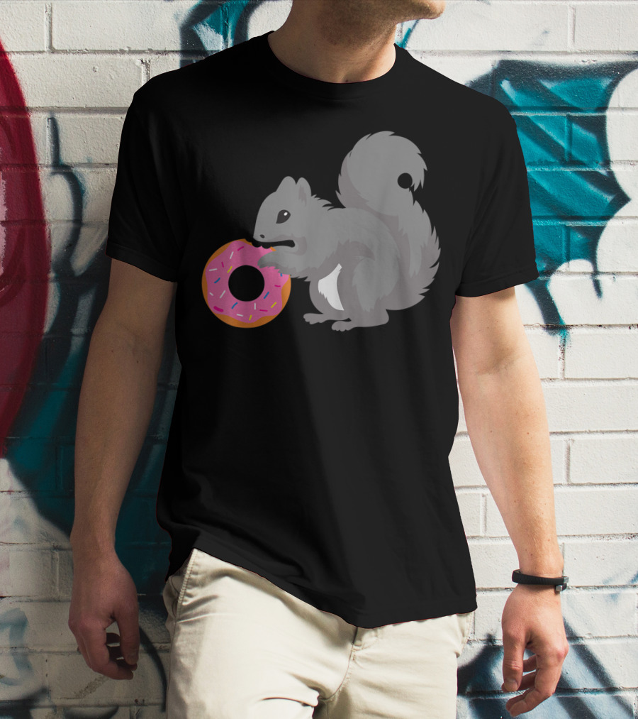 Squirrel Holding Pink Sprinkled Doughnut T-Shirt
