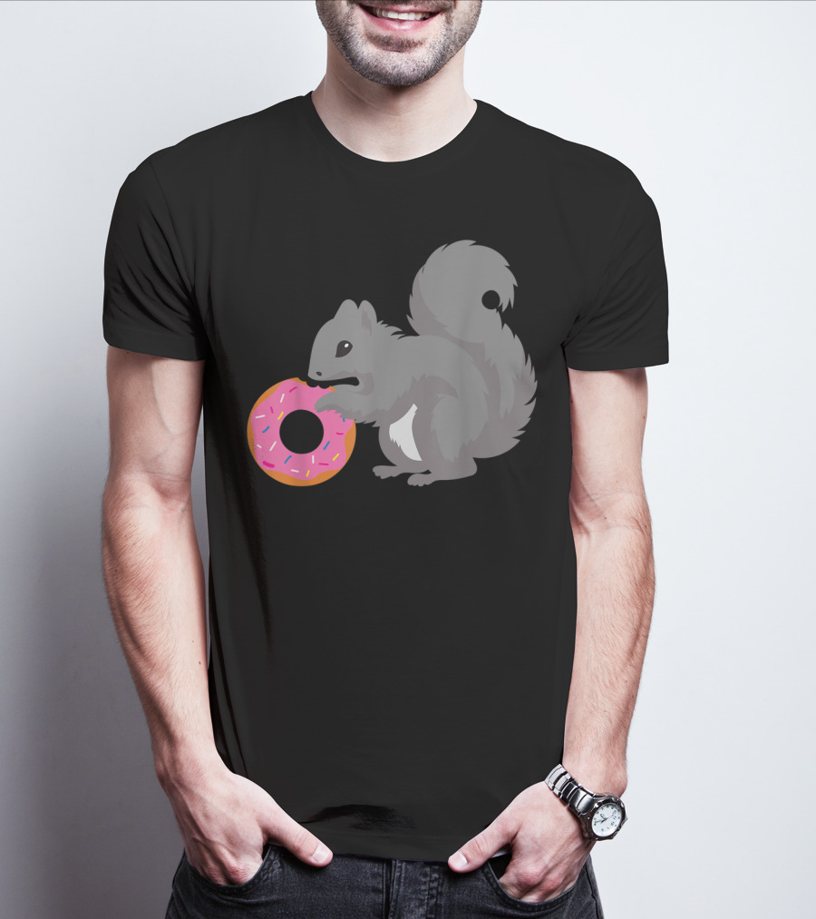 Squirrel Holding Pink Sprinkled Doughnut T-Shirt
