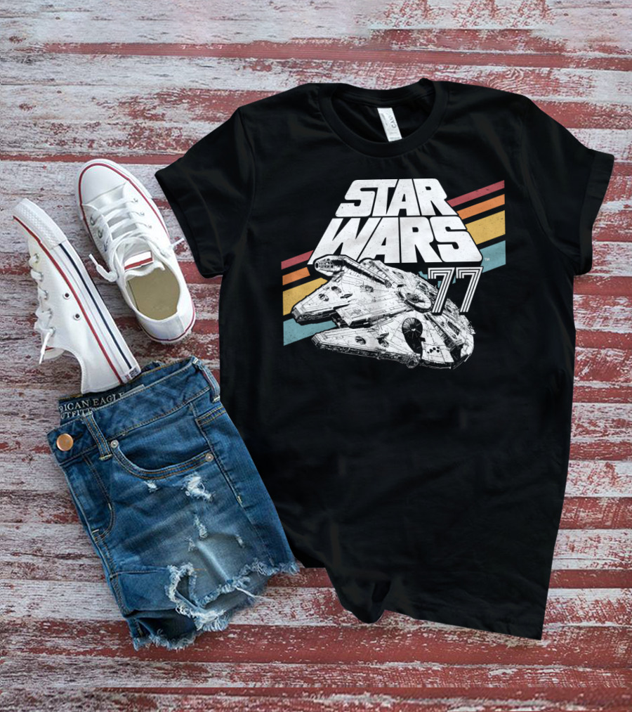 Star Wars 77 Millennium Falcon Rainbow Stripes T-Shirt