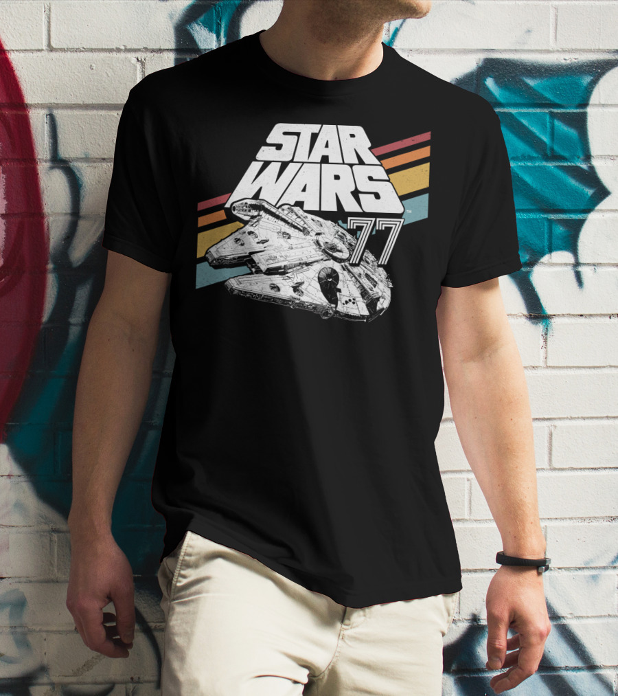 Star Wars 77 Millennium Falcon Rainbow Stripes T-Shirt