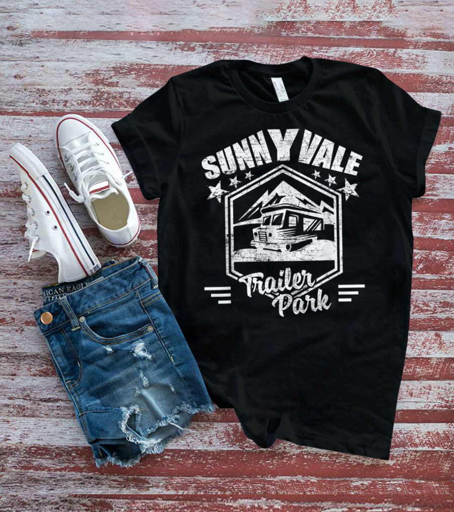 Sunnyvale Trailer Park Stars And Mountain Landscape Badge T-Shirt