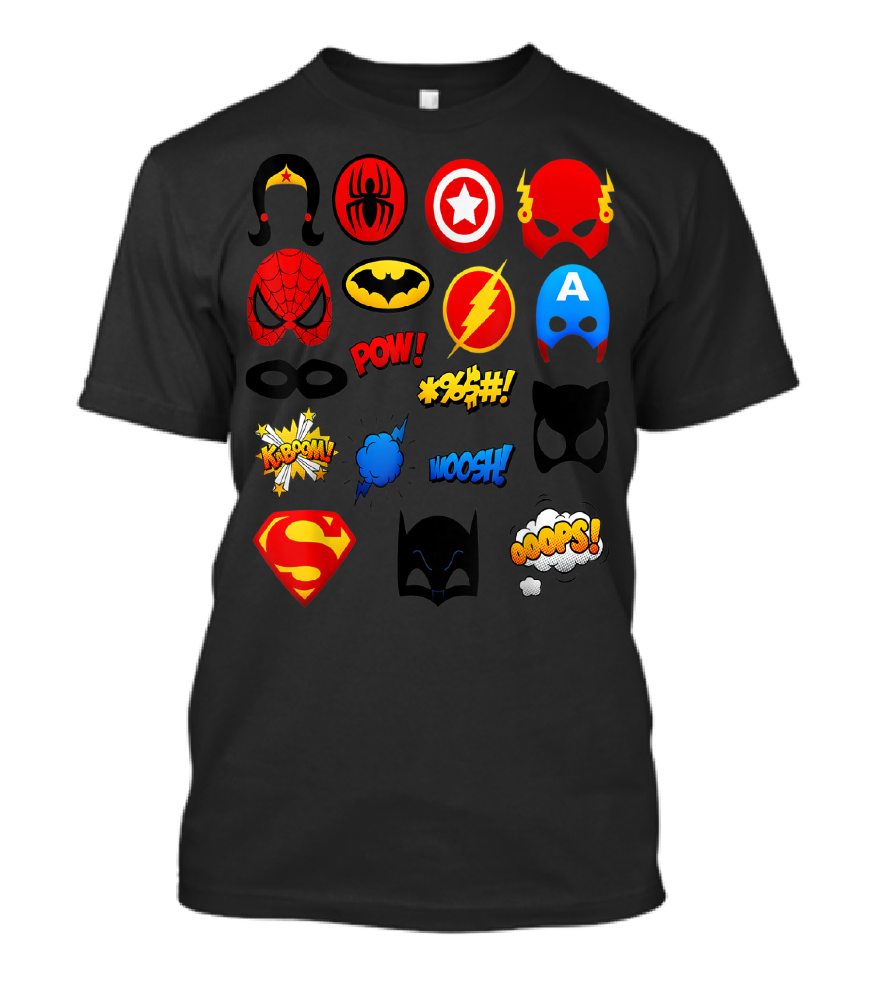 Superheroes Icons Spider Captain Batman Flash Wonder Emoji KABOOM POW OOOOPS Super T-Shirt