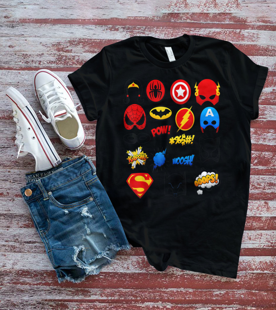 Superheroes Icons Spider Captain Batman Flash Wonder Emoji KABOOM POW OOOOPS Super T-Shirt