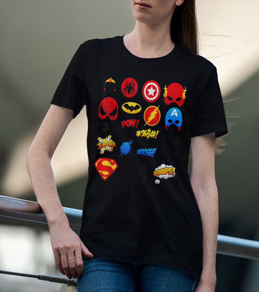 Superheroes Icons Spider Captain Batman Flash Wonder Emoji KABOOM POW OOOOPS Super T-Shirt