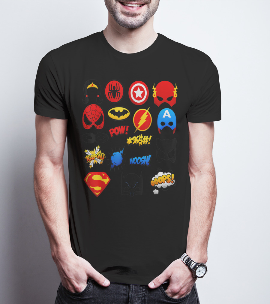 Superheroes Icons Spider Captain Batman Flash Wonder Emoji KABOOM POW OOOOPS Super T-Shirt