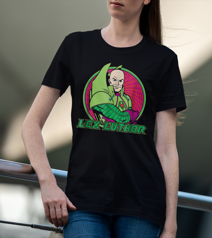 Lex Luthor Iconic Supervillain Style In Bold Green And Pink Armored Suit T-Shirt