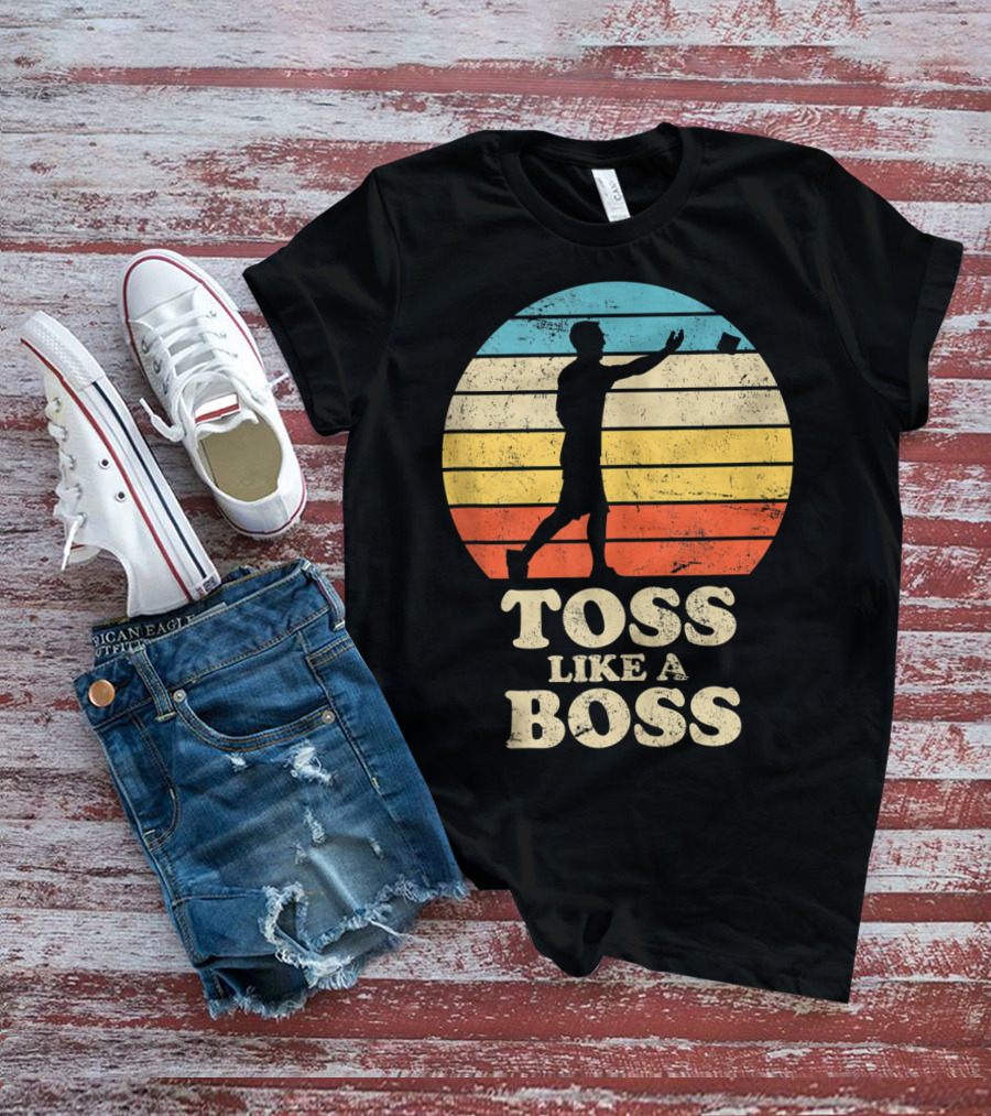 Toss Like A Boss Vintage Sunset Cornhole T-Shirt