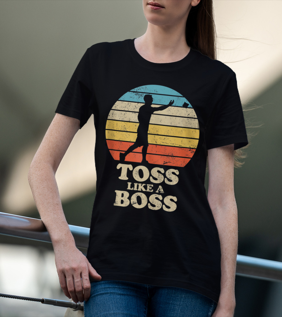 Toss Like A Boss Vintage Sunset Cornhole T-Shirt