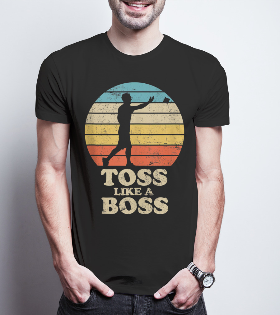 Toss Like A Boss Vintage Sunset Cornhole T-Shirt