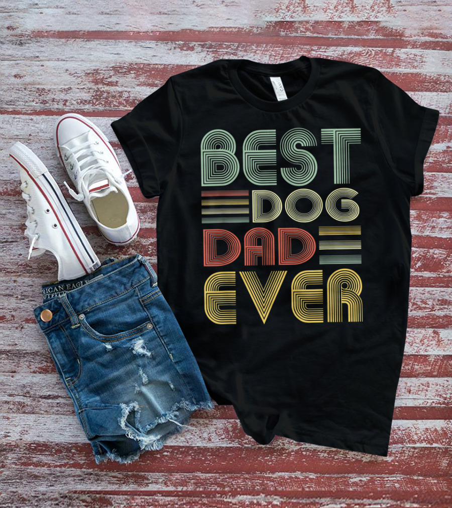 Vintage Best Dog Dad Ever Father's Day Striped Retro T-Shirt