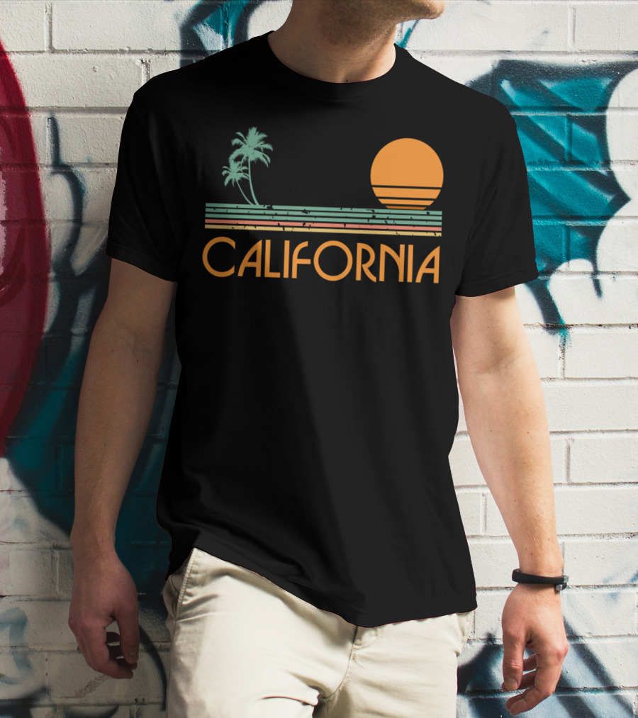 California Retro Sunset Palm Beach Vintage T-Shirt