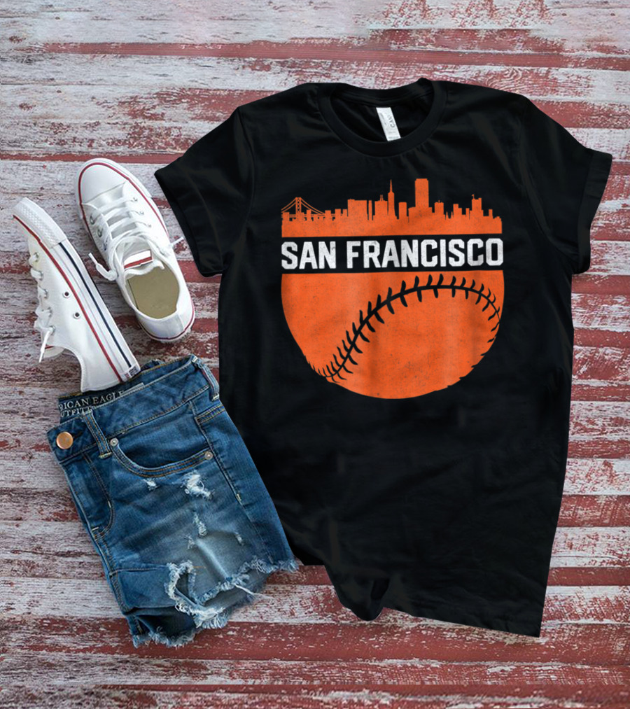 Vintage San Francisco Skyline Baseball Bridge Orange T-Shirt