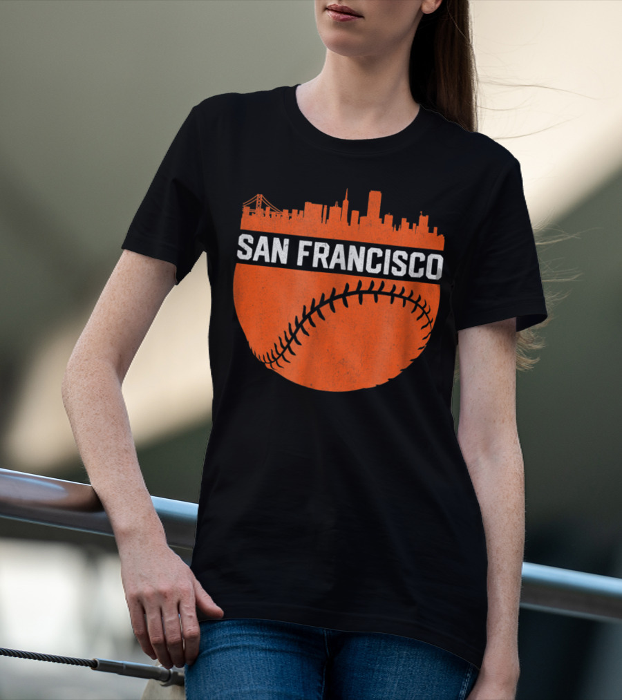 Vintage San Francisco Skyline Baseball Bridge Orange T-Shirt