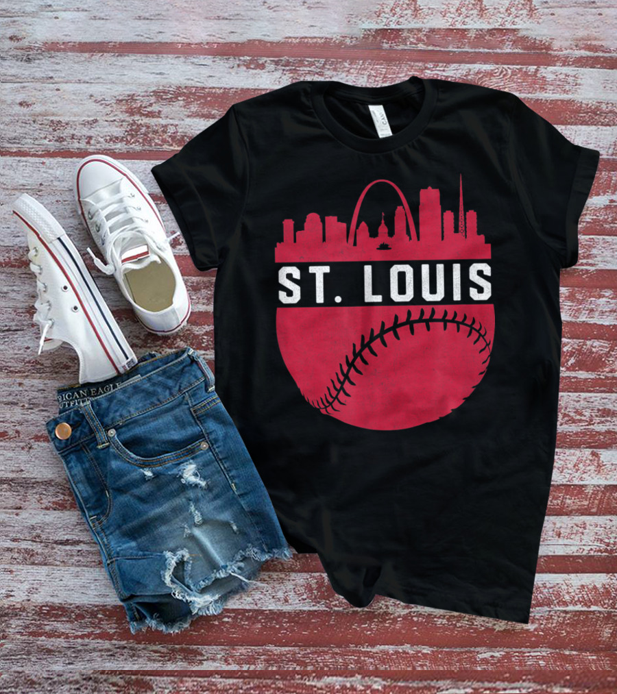 Vintage St Louis Missouri Skyline Baseball Arch T-Shirt