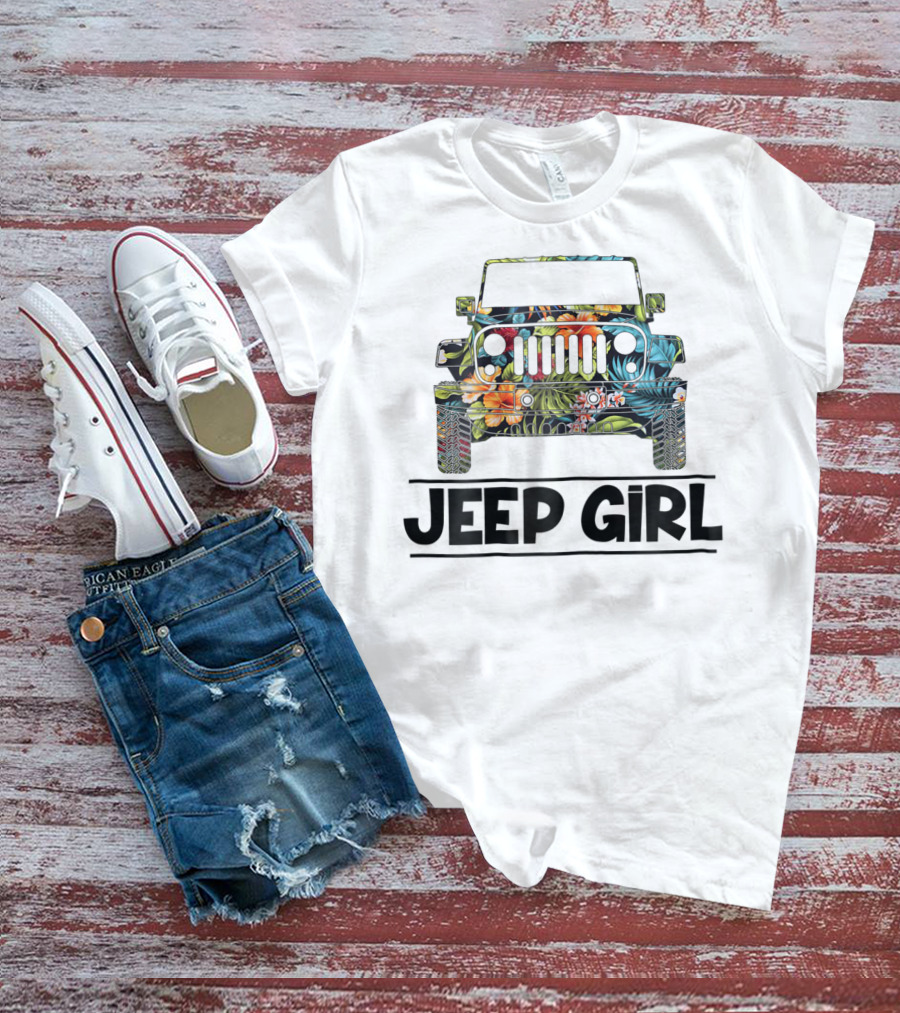 Vintage Flower Jeep Girl Summer T-Shirt